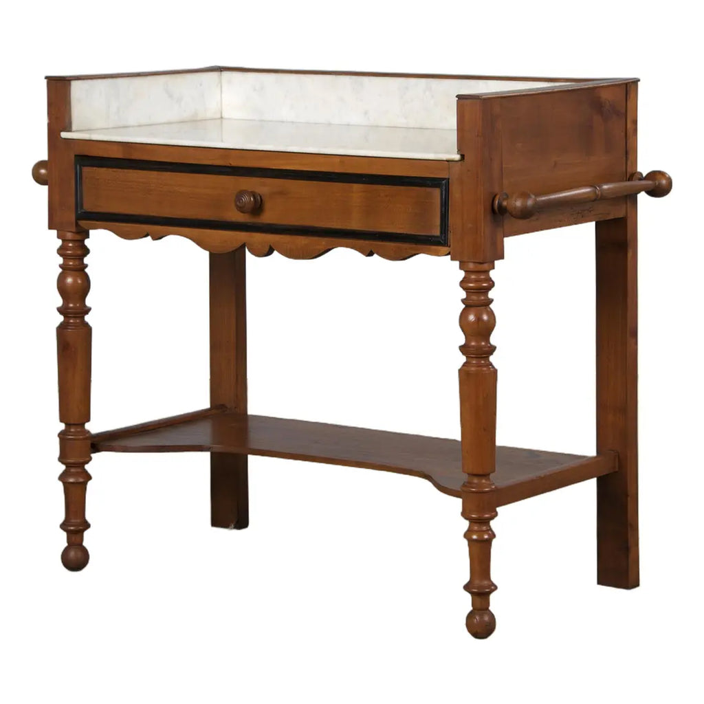 Antique French Louis Philippe Provincial Maple Wash Table or Vanity W/ White Marble Top