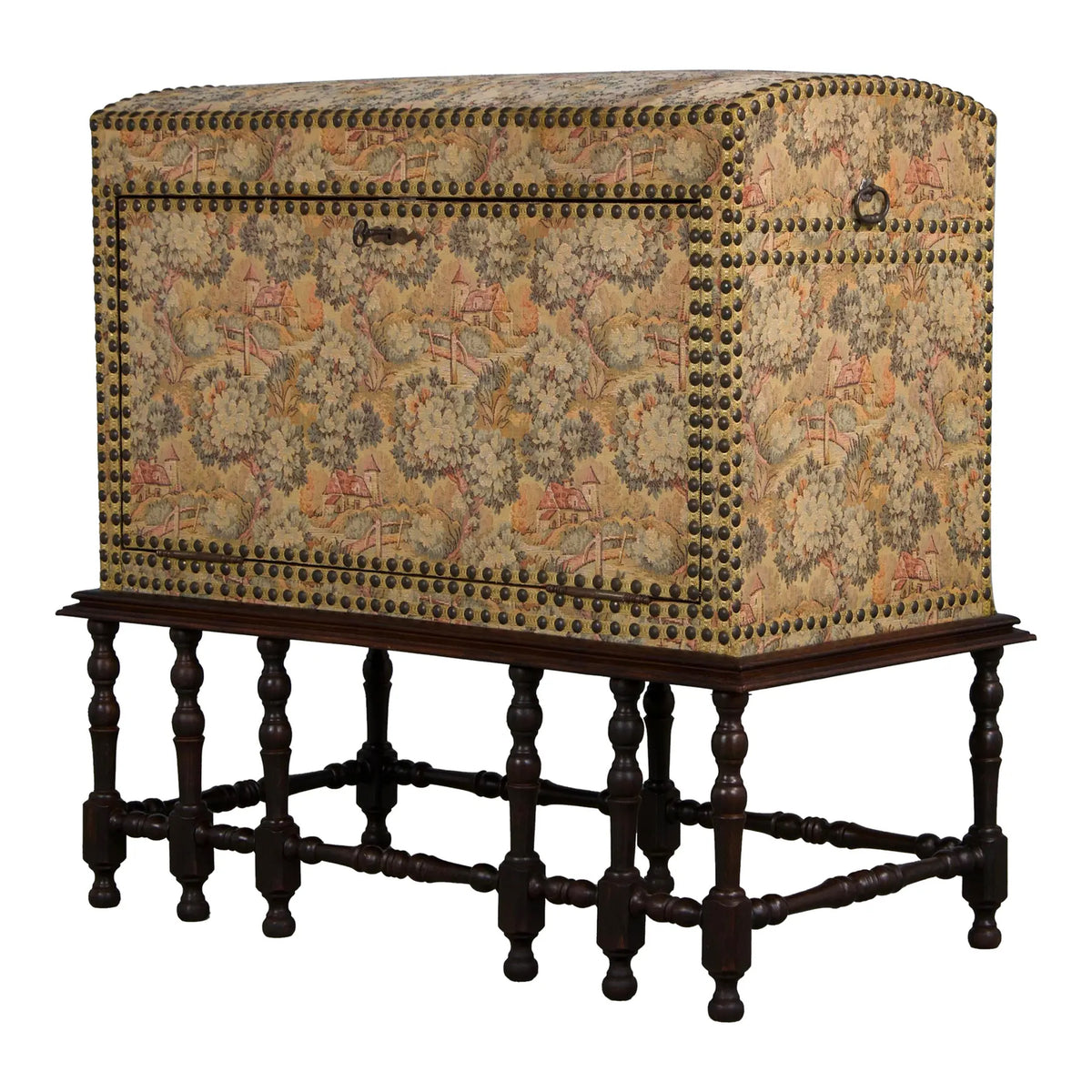 Antique French Louis XIII Style Needlepoint Tapestry Chest Bar