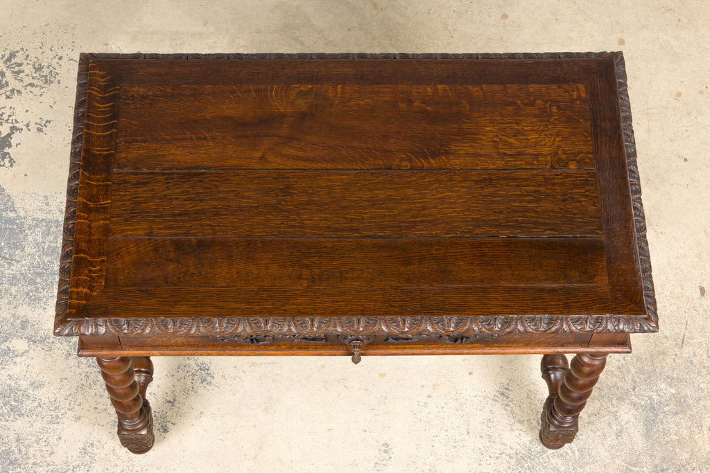 Antique French Louis XIII Style Oak Writing Table or Side Table, Late 19th Century