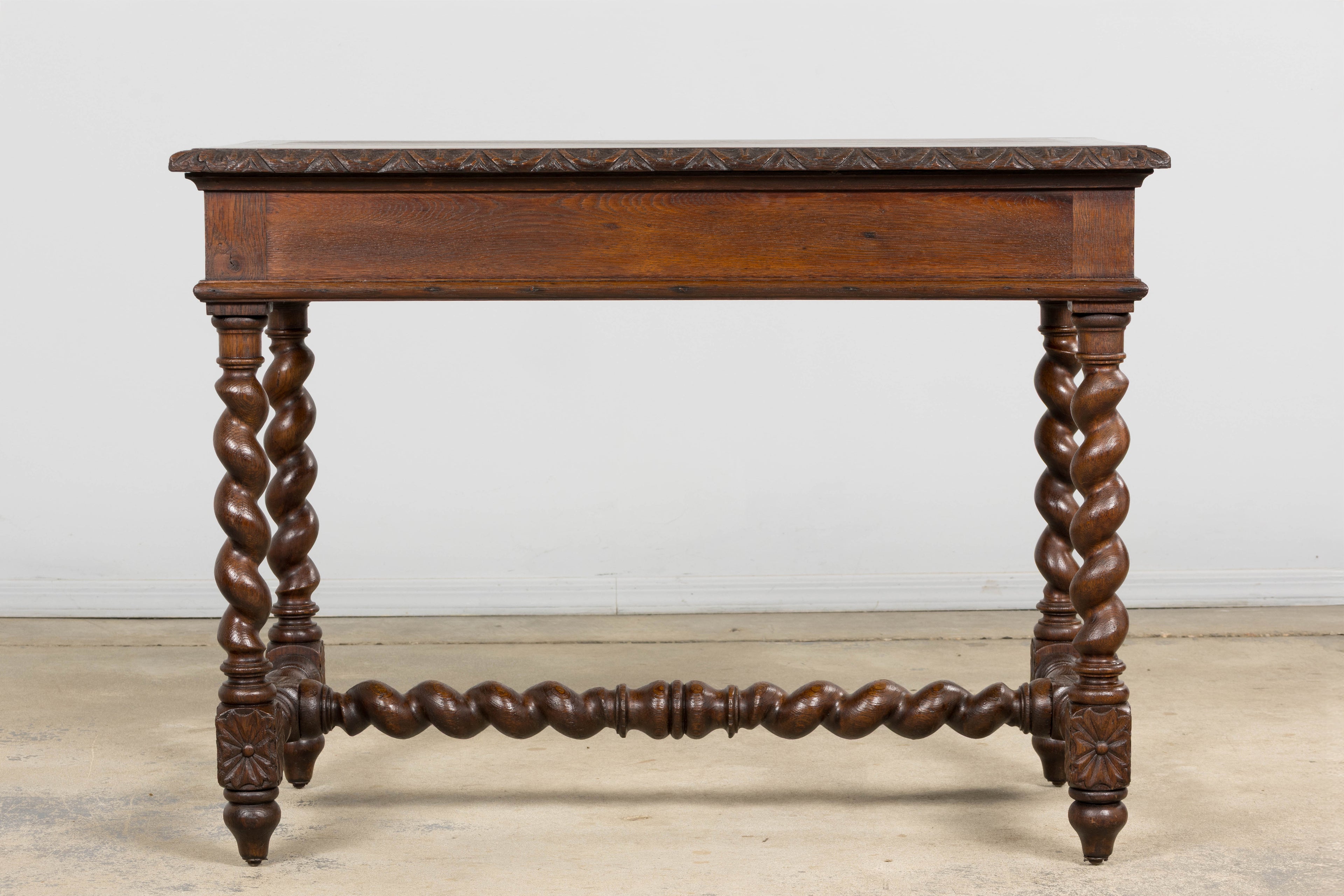 Antique French Louis XIII Style Oak Writing Table or Side Table, Late 19th Century