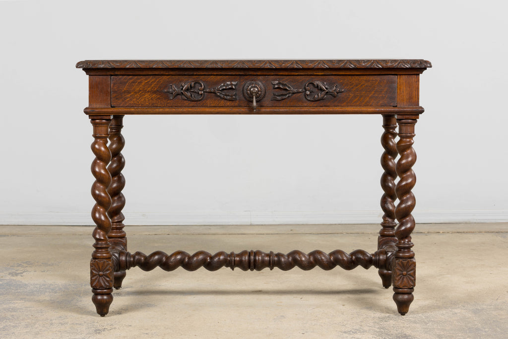 Antique French Louis XIII Style Oak Writing Table or Side Table, Late 19th Century