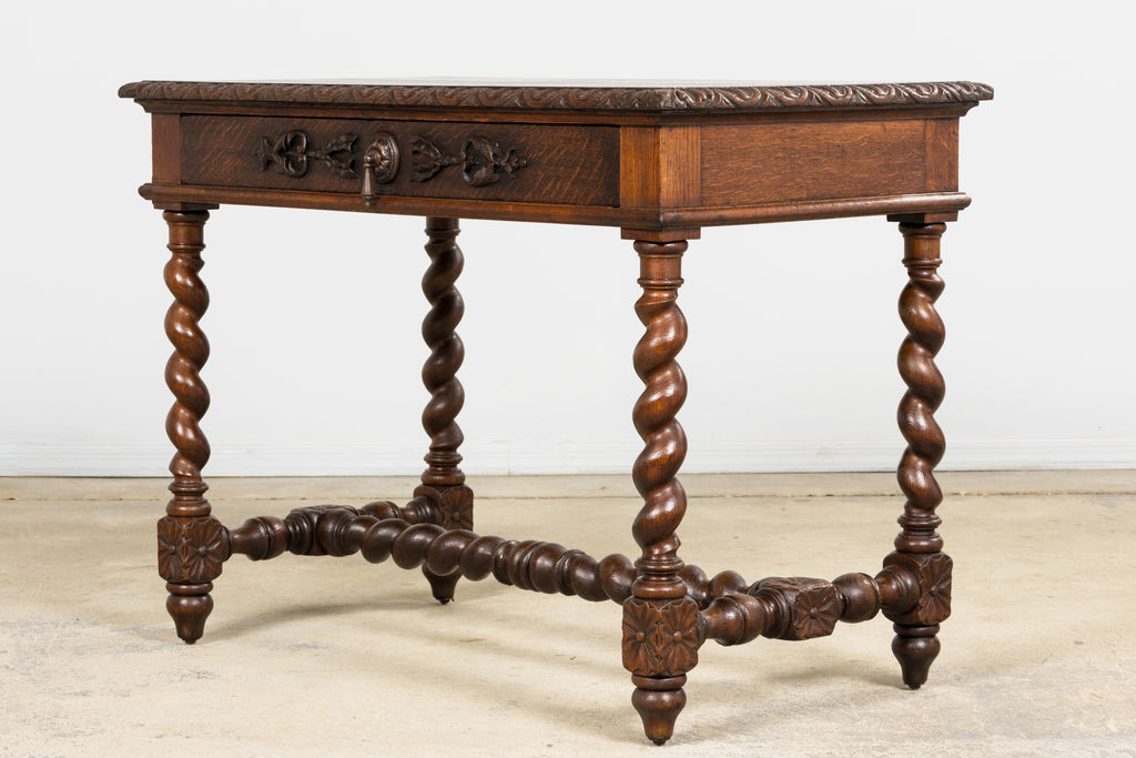 Antique French Louis XIII Style Oak Writing Table or Side Table, Late 19th Century