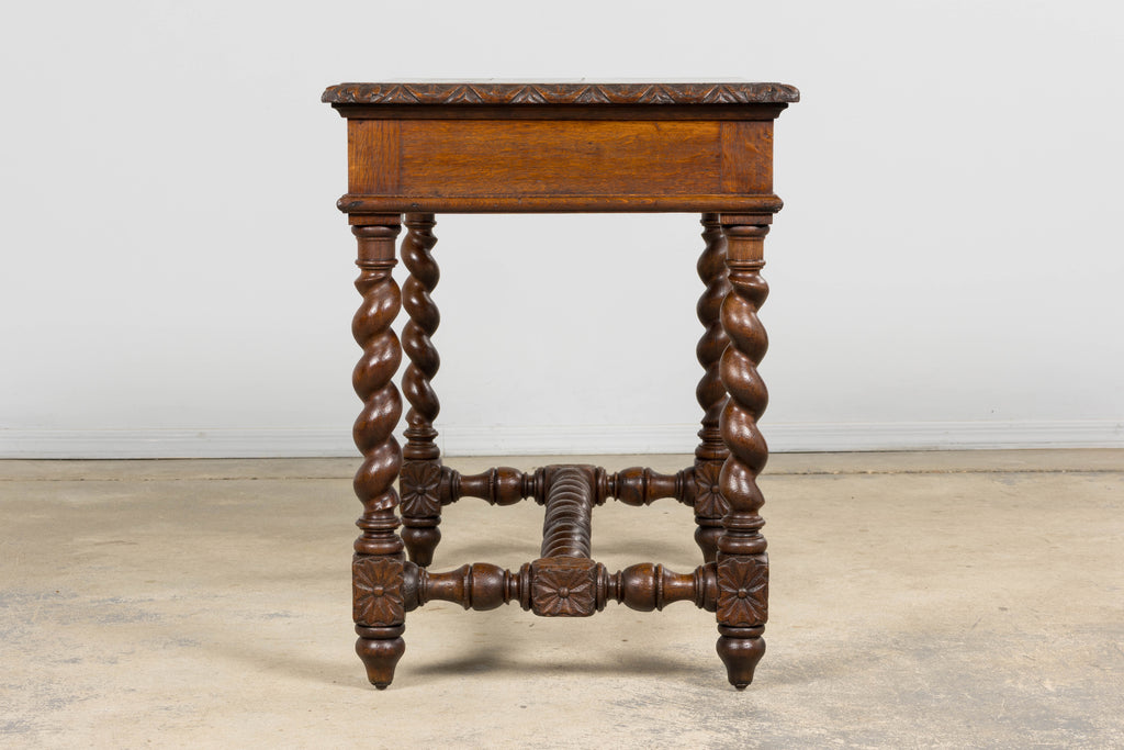 Antique French Louis XIII Style Oak Writing Table or Side Table, Late 19th Century