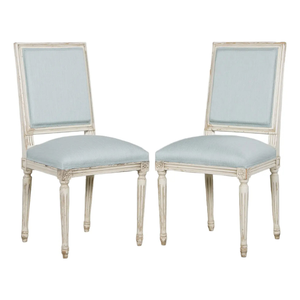 Antique French Louis XVI Painted Accent Chairs in Light Blue - A Pair