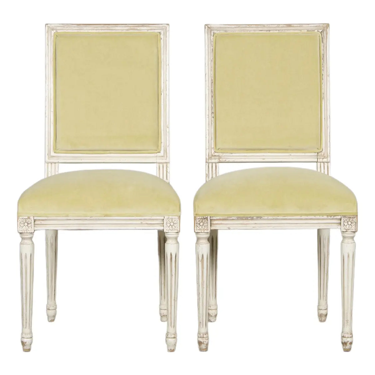 Antique French Louis XVI Painted Accent Chairs in Light Yellow - A Pair