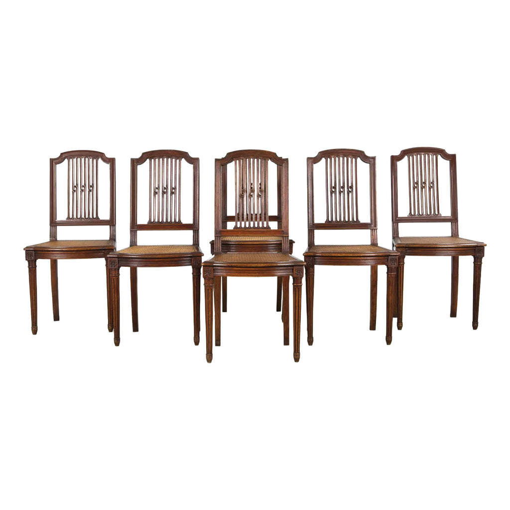 Antique French Louis XVI Style Maple Dining Chairs W/ Cane Seats - Set of 6