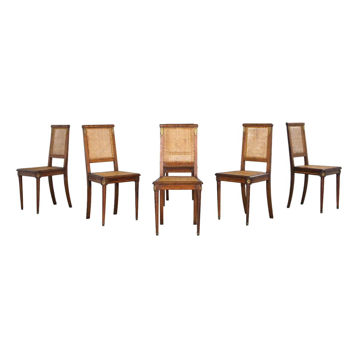 Antique French Louis XVI Style Walnut Chairs W/ Cane - Set of 6