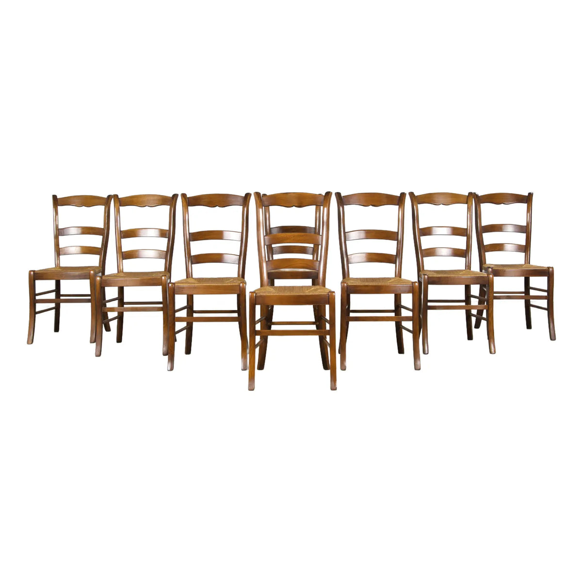 Country French Louis Philippe Style Maple Dining Chairs W/ Rush Seats - Set of 8