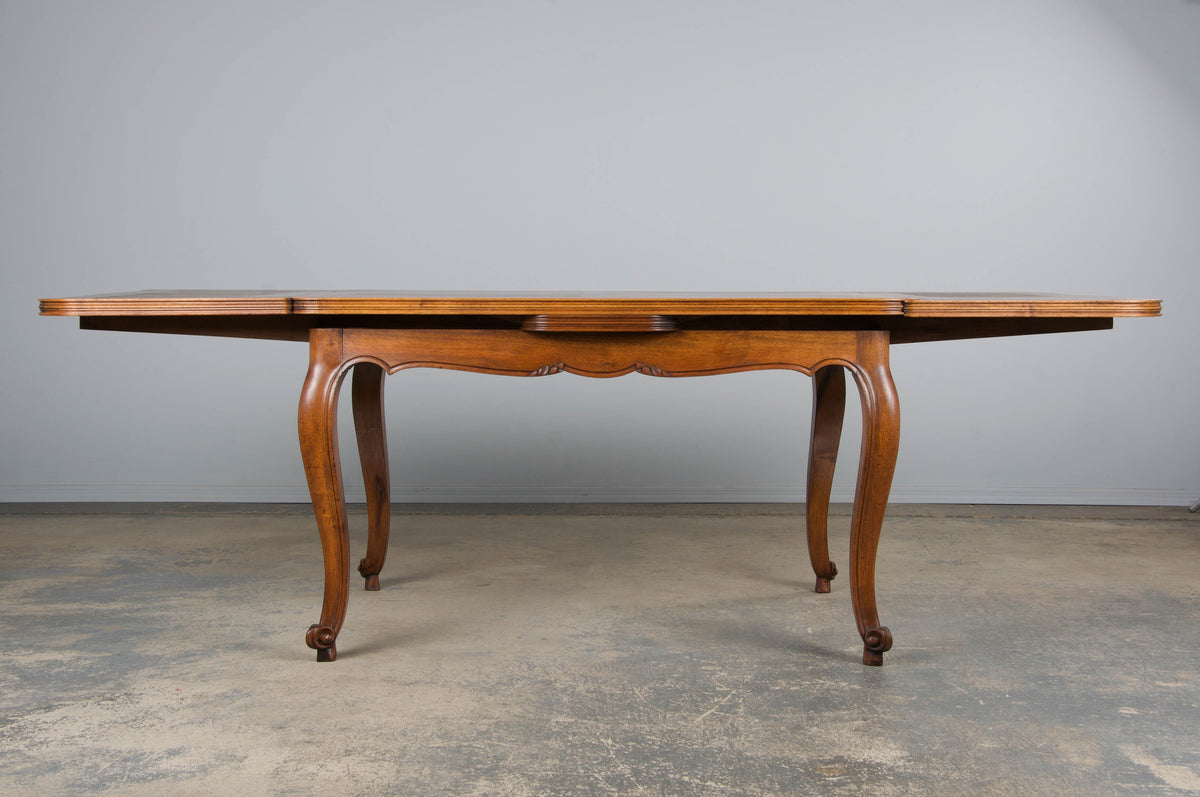 Antique Country French Louis XV Style Provincial Walnut Extendable Dining Table