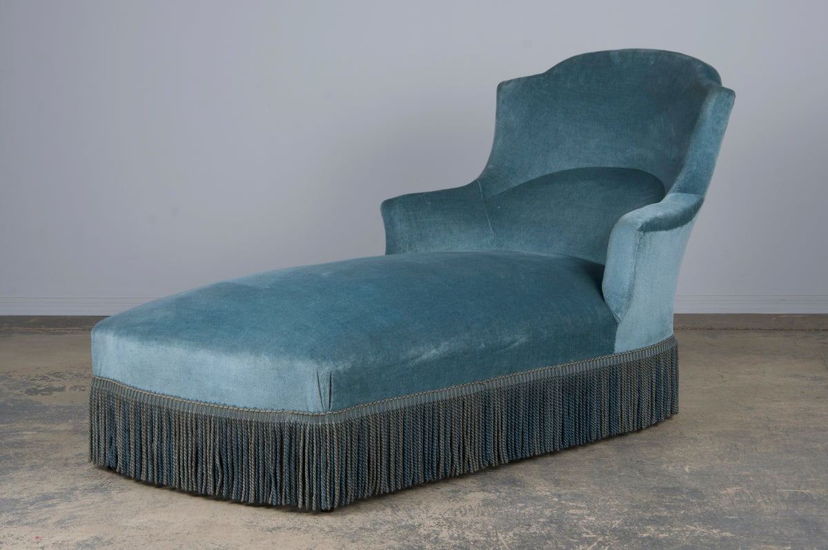 19th Century French Napoleon III Style Chaise Lounge W/ Blue Velvet