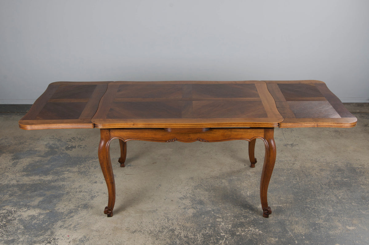 Antique Country French Louis XV Style Provincial Walnut Extendable Dining Table