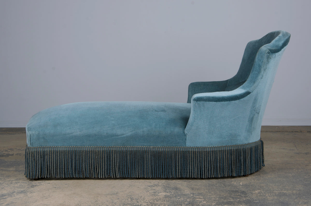 19th Century French Napoleon III Style Chaise Lounge W/ Blue Velvet