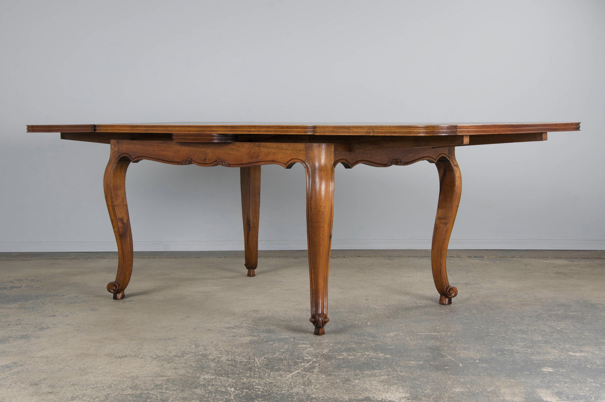Antique Country French Louis XV Style Provincial Walnut Extendable Dining Table