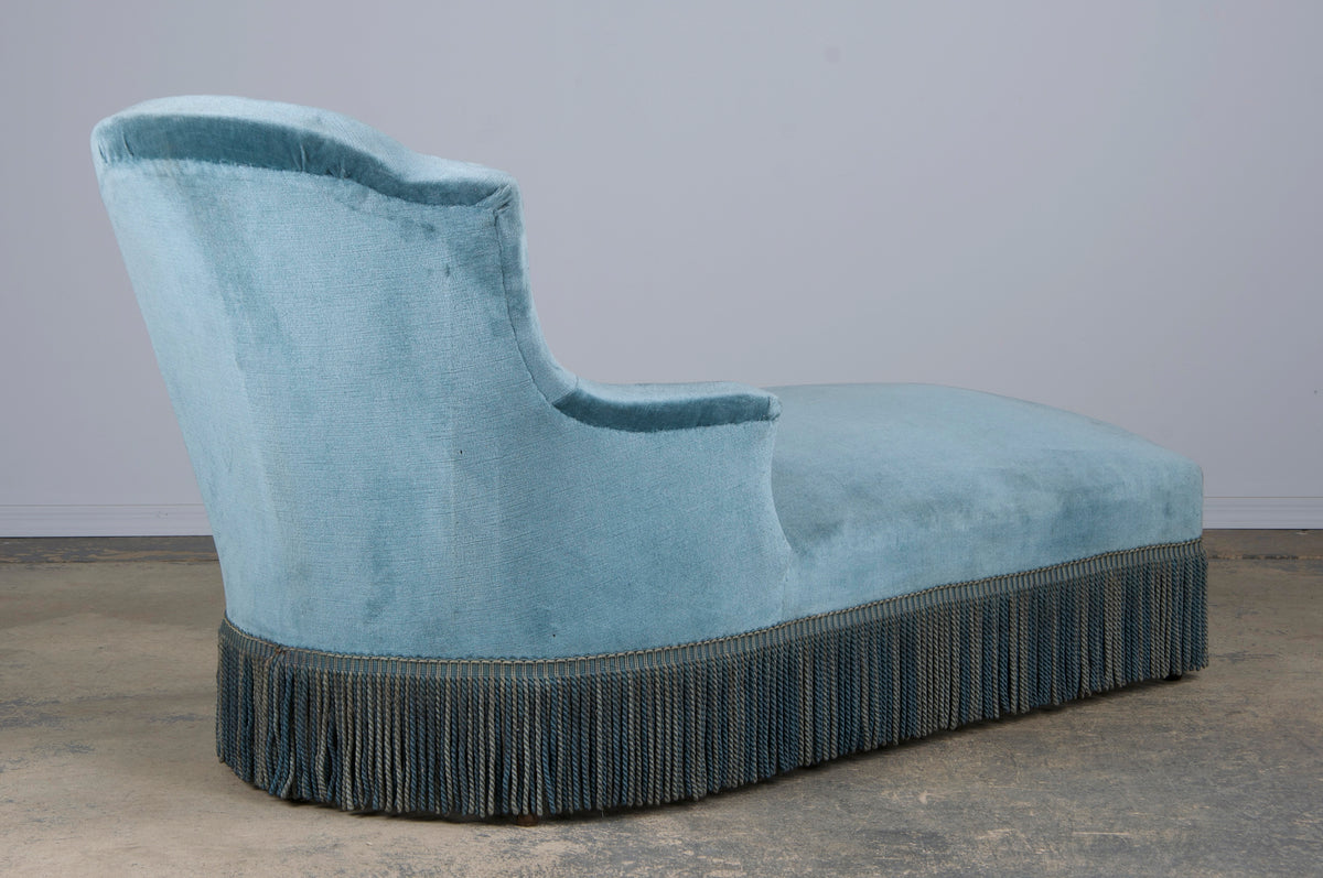 19th Century French Napoleon III Style Chaise Lounge W/ Blue Velvet