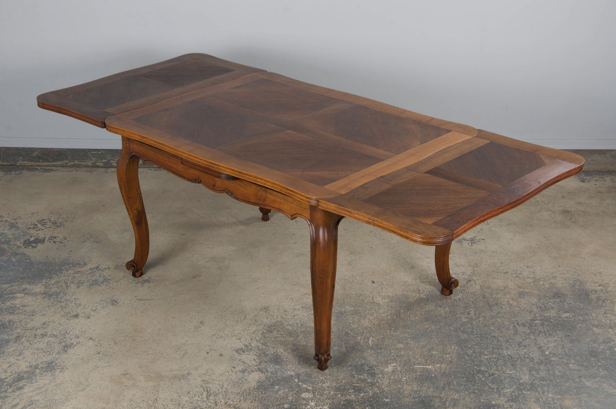 Antique Country French Louis XV Style Provincial Walnut Extendable Dining Table