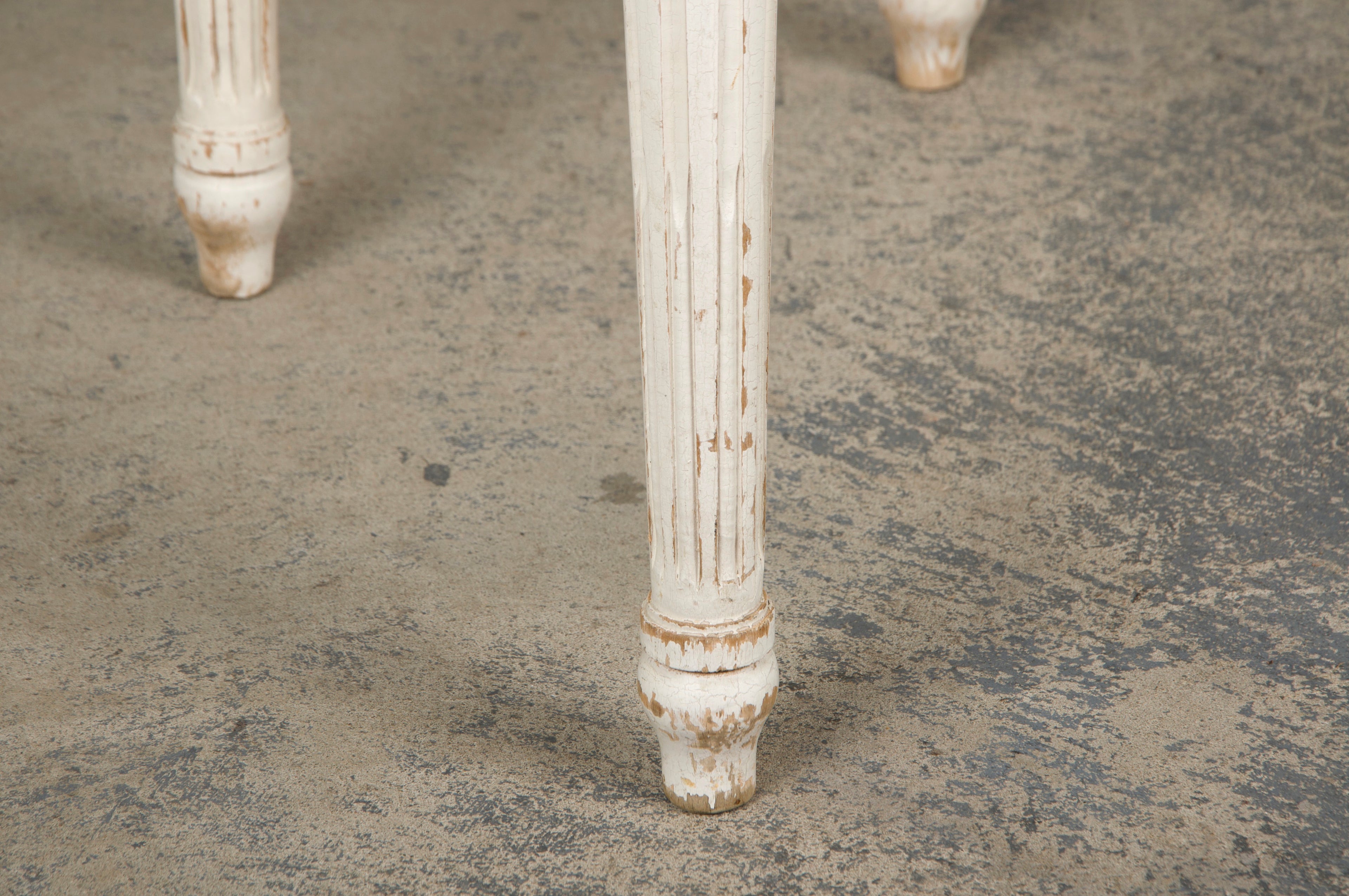French Louis XVI Style Painted Side Chairs in Lemon Velvet - A Pair
