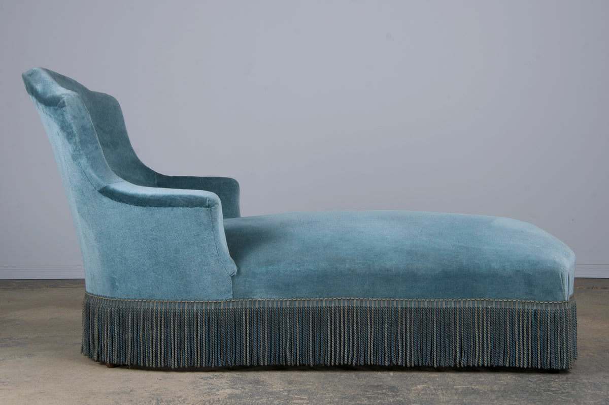 19th Century French Napoleon III Style Chaise Lounge W/ Blue Velvet