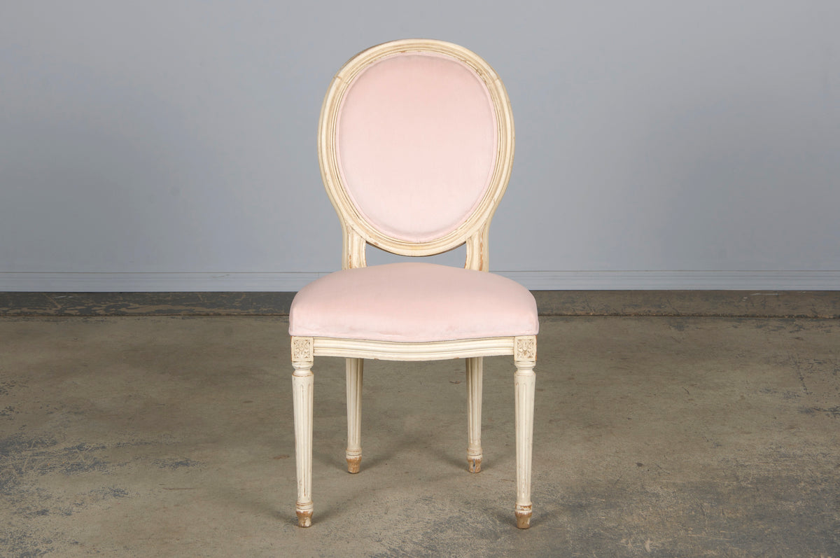 Antique French Louis XVI Style Painted Side Chair in Peony Pink Velvet