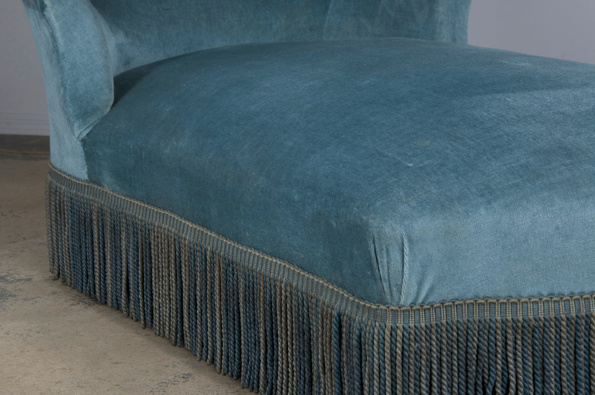 19th Century French Napoleon III Style Chaise Lounge W/ Blue Velvet