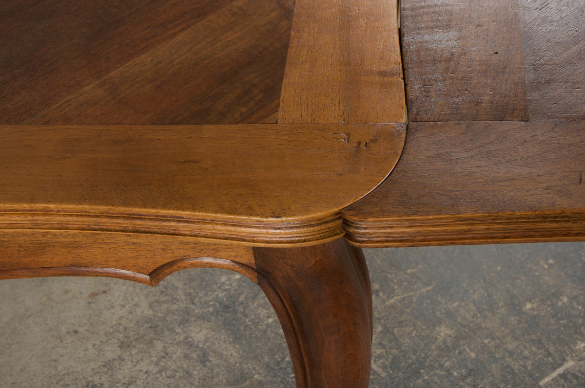 Antique Country French Louis XV Style Provincial Walnut Extendable Dining Table