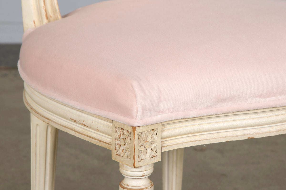 Antique French Louis XVI Style Painted Side Chair in Peony Pink Velvet