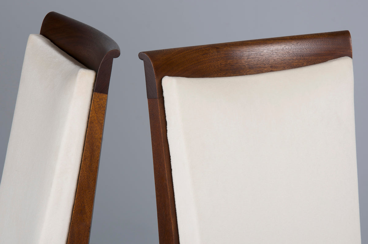 1920s French Art Deco Walnut Dining Chairs W/ Off-White Velvet - Set of 6