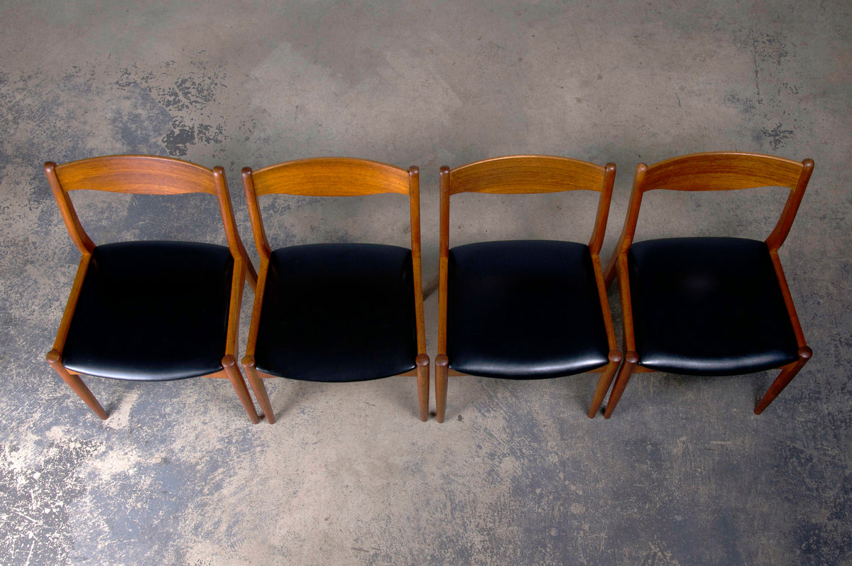 Mid-Century Modern Danish Oak Dining Chairs W/ Black Vinyl - Set of 4 - by SL Møbler Durup