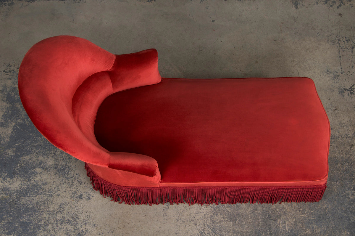 19th Century French Napoleon III Chaise Lounge W/ Red Velvet