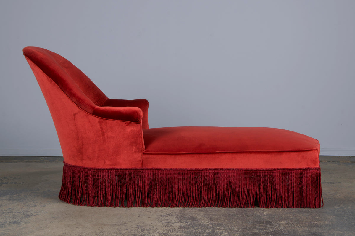 19th Century French Napoleon III Chaise Lounge W/ Red Velvet