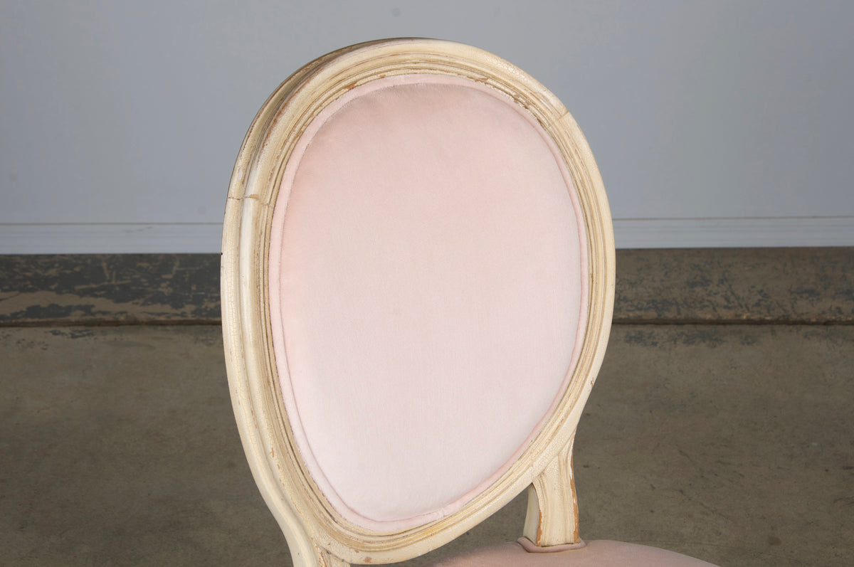 Antique French Louis XVI Style Painted Side Chair in Peony Pink Velvet