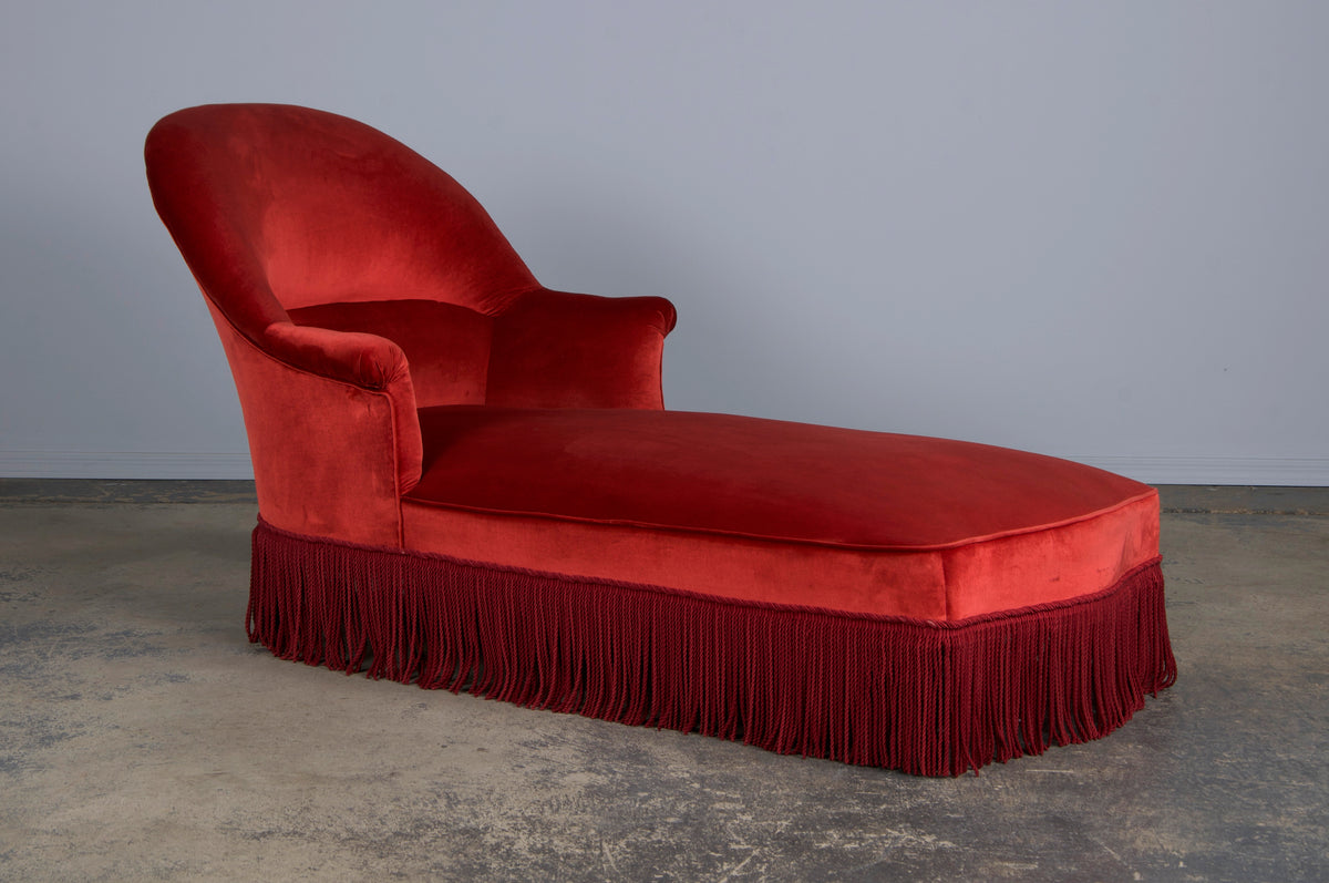 19th Century French Napoleon III Chaise Lounge W/ Red Velvet