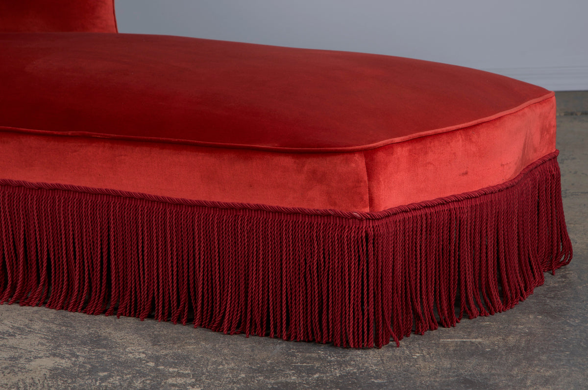 19th Century French Napoleon III Chaise Lounge W/ Red Velvet