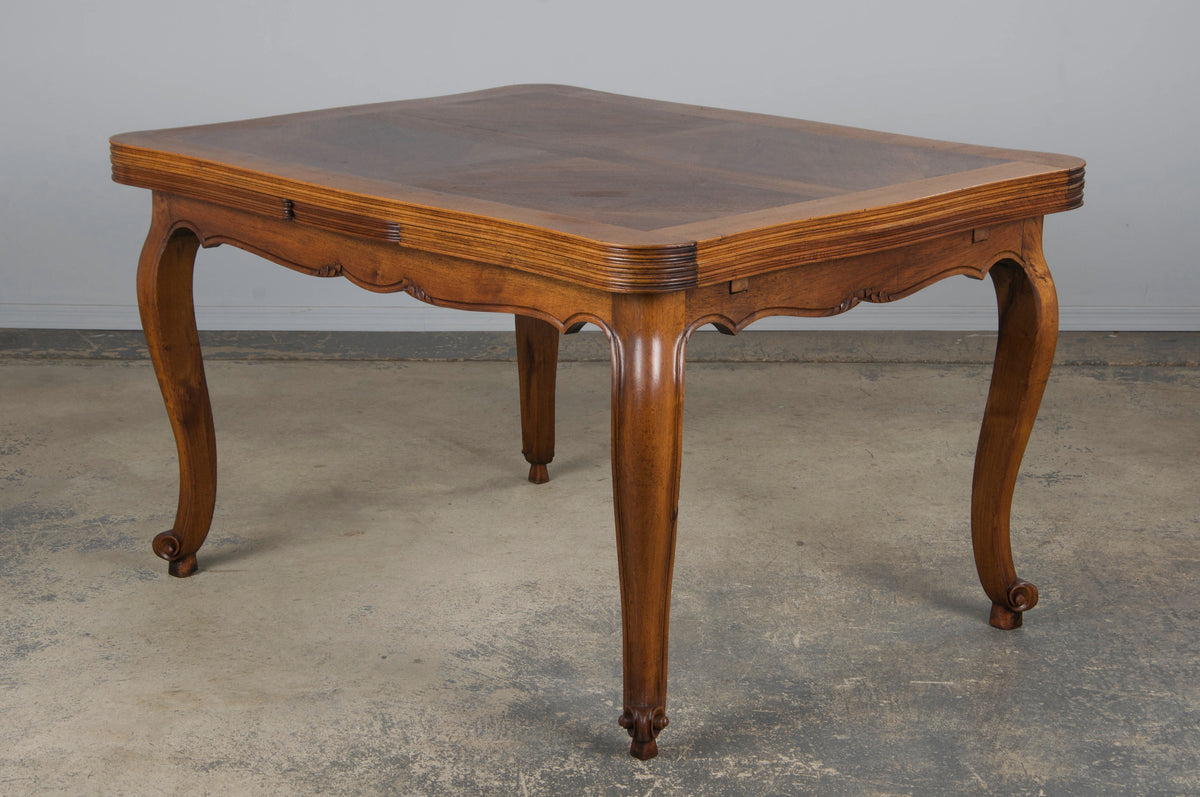 Antique Country French Louis XV Style Provincial Walnut Extendable Dining Table