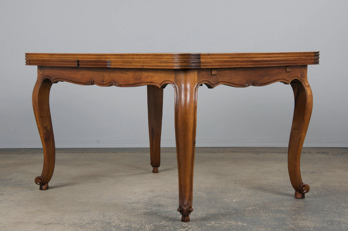 Antique Country French Louis XV Style Provincial Walnut Extendable Dining Table