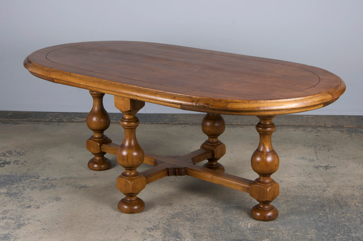 Country French Provincial Oval Farmhouse Maple Trestle Dining Table