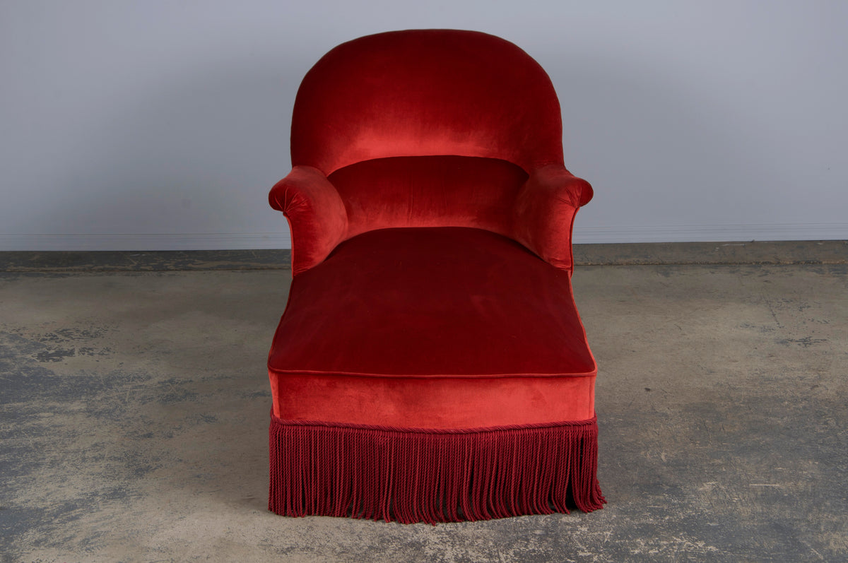 19th Century French Napoleon III Chaise Lounge W/ Red Velvet