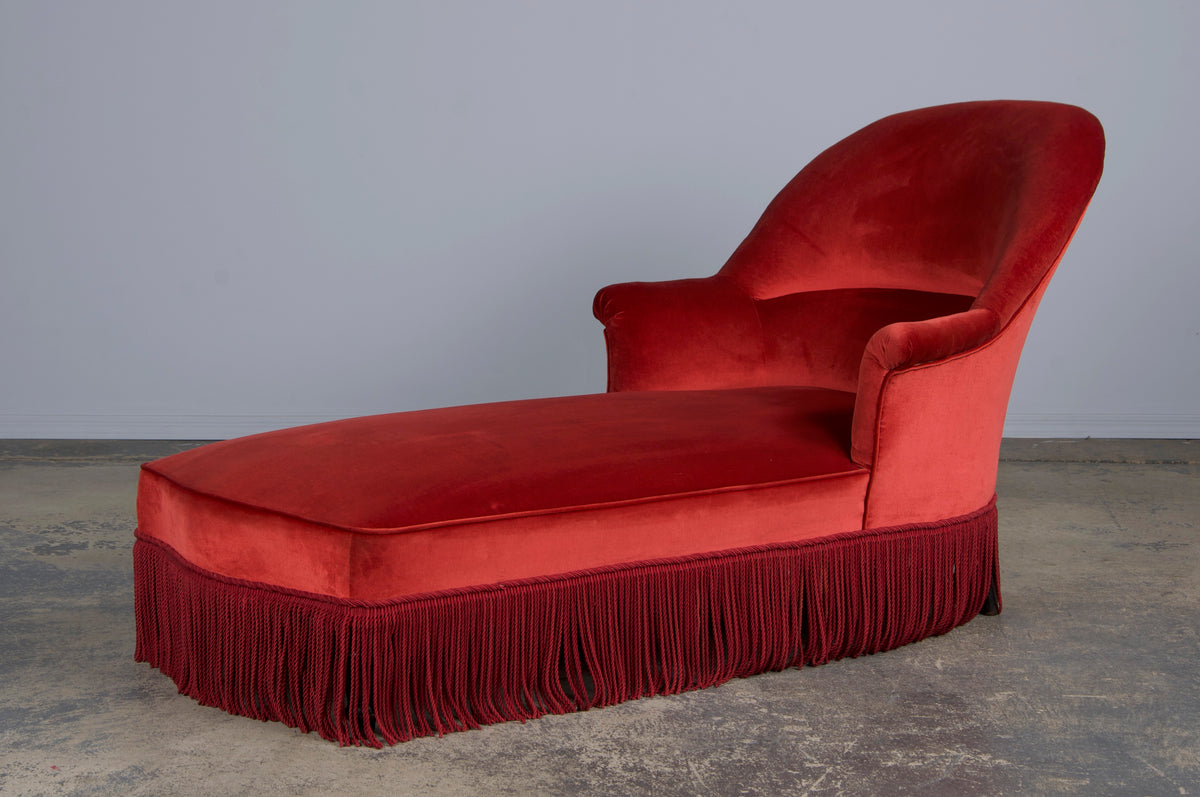 19th Century French Napoleon III Chaise Lounge W/ Red Velvet