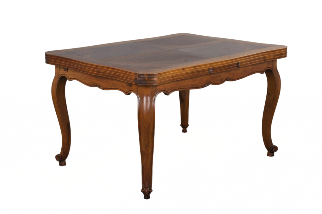 Antique Country French Louis XV Style Provincial Walnut Extendable Dining Table