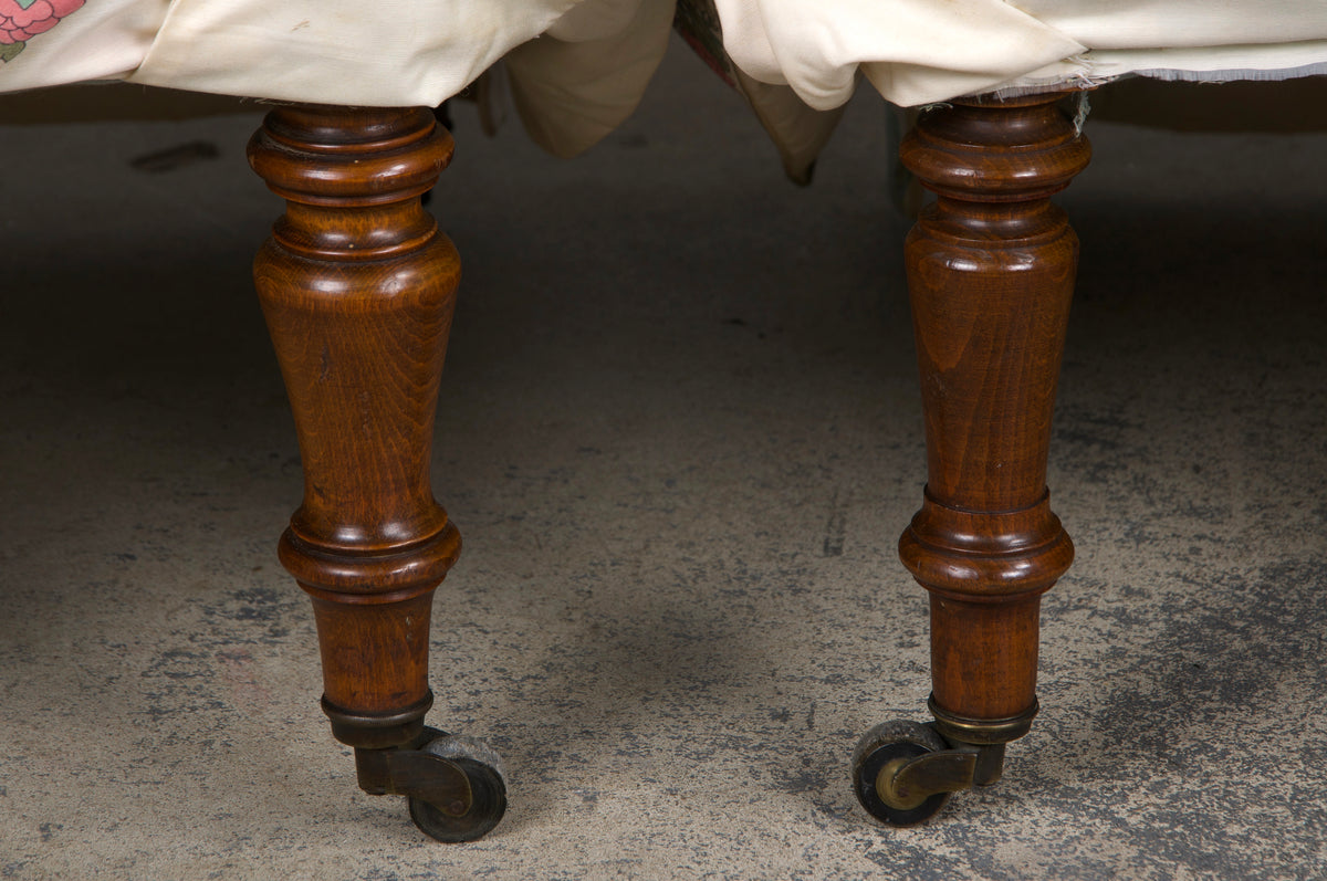 Antique French Napoleon III Style Slipper Chairs W/ Chinoiserie Silk - A Pair