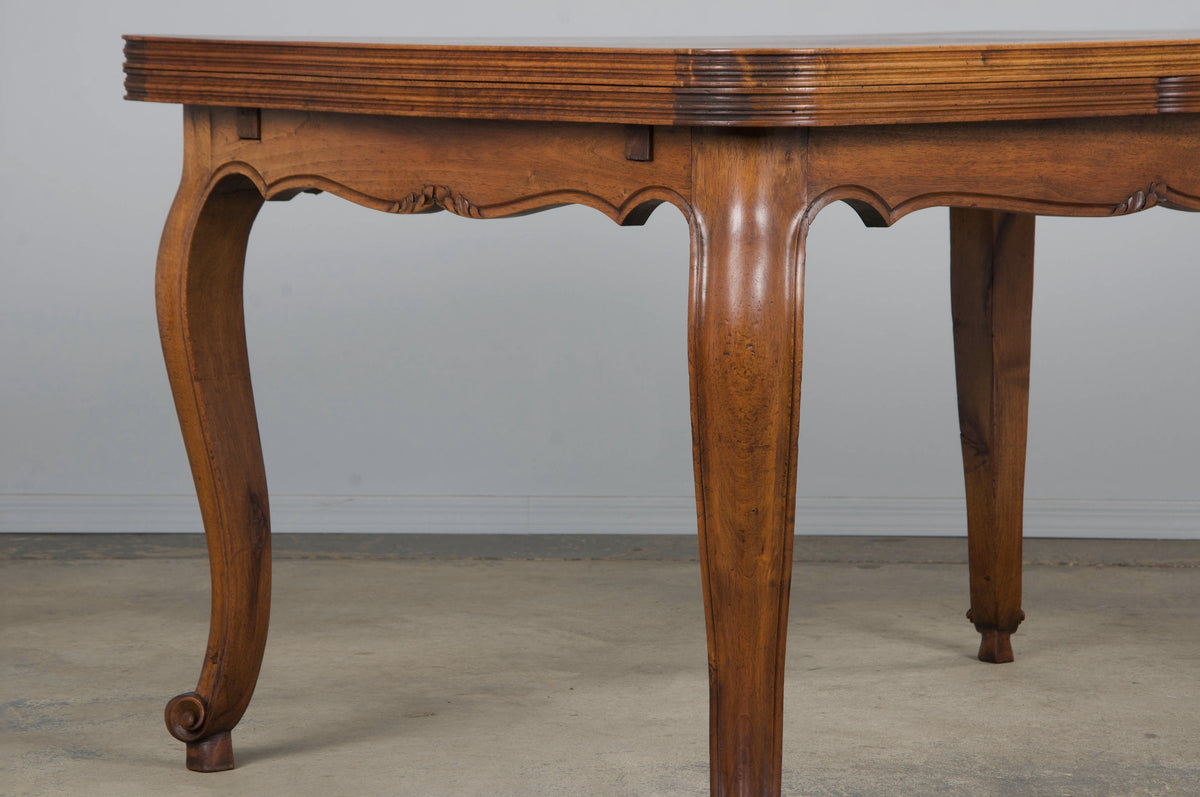 Antique Country French Louis XV Style Provincial Walnut Extendable Dining Table