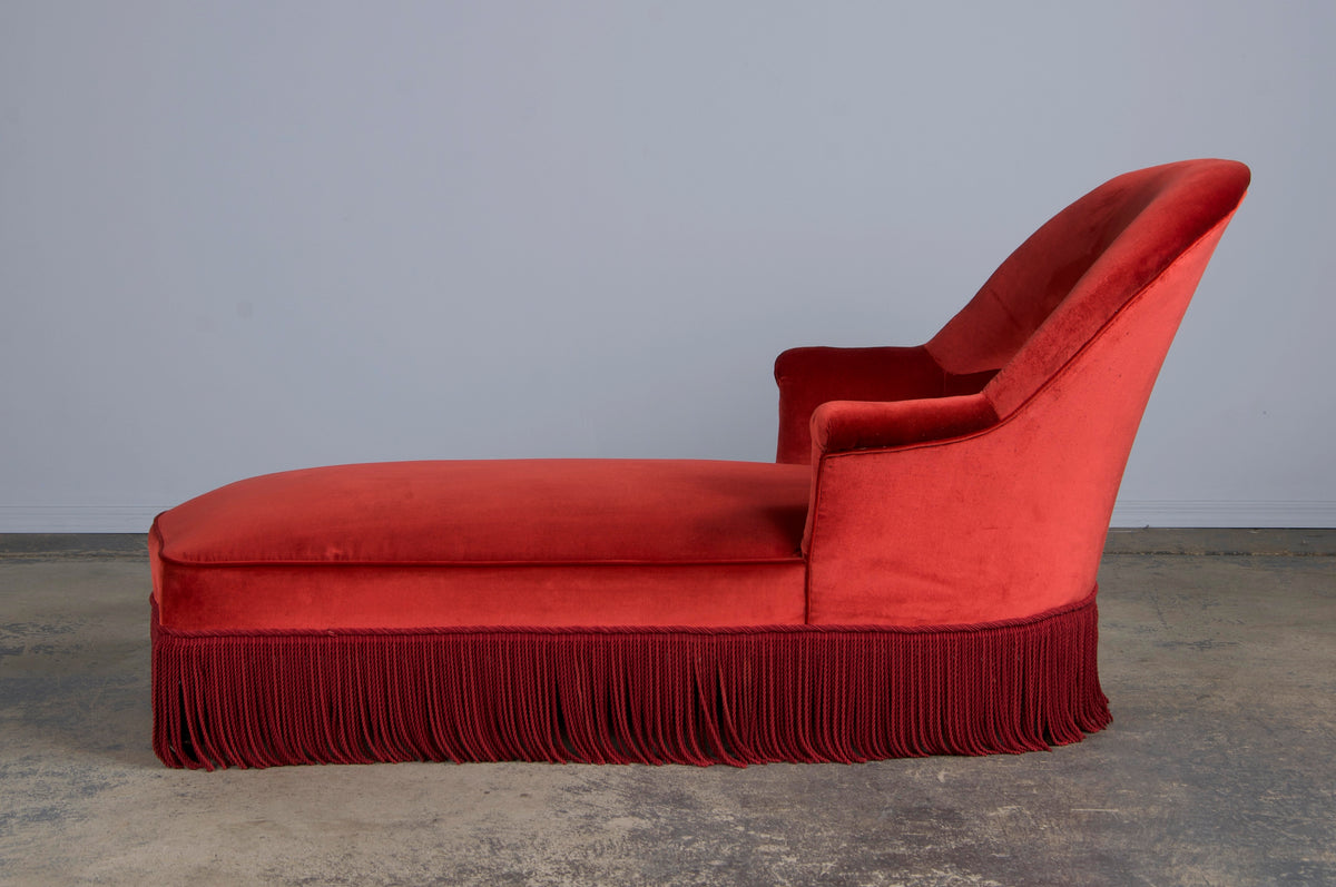 19th Century French Napoleon III Chaise Lounge W/ Red Velvet