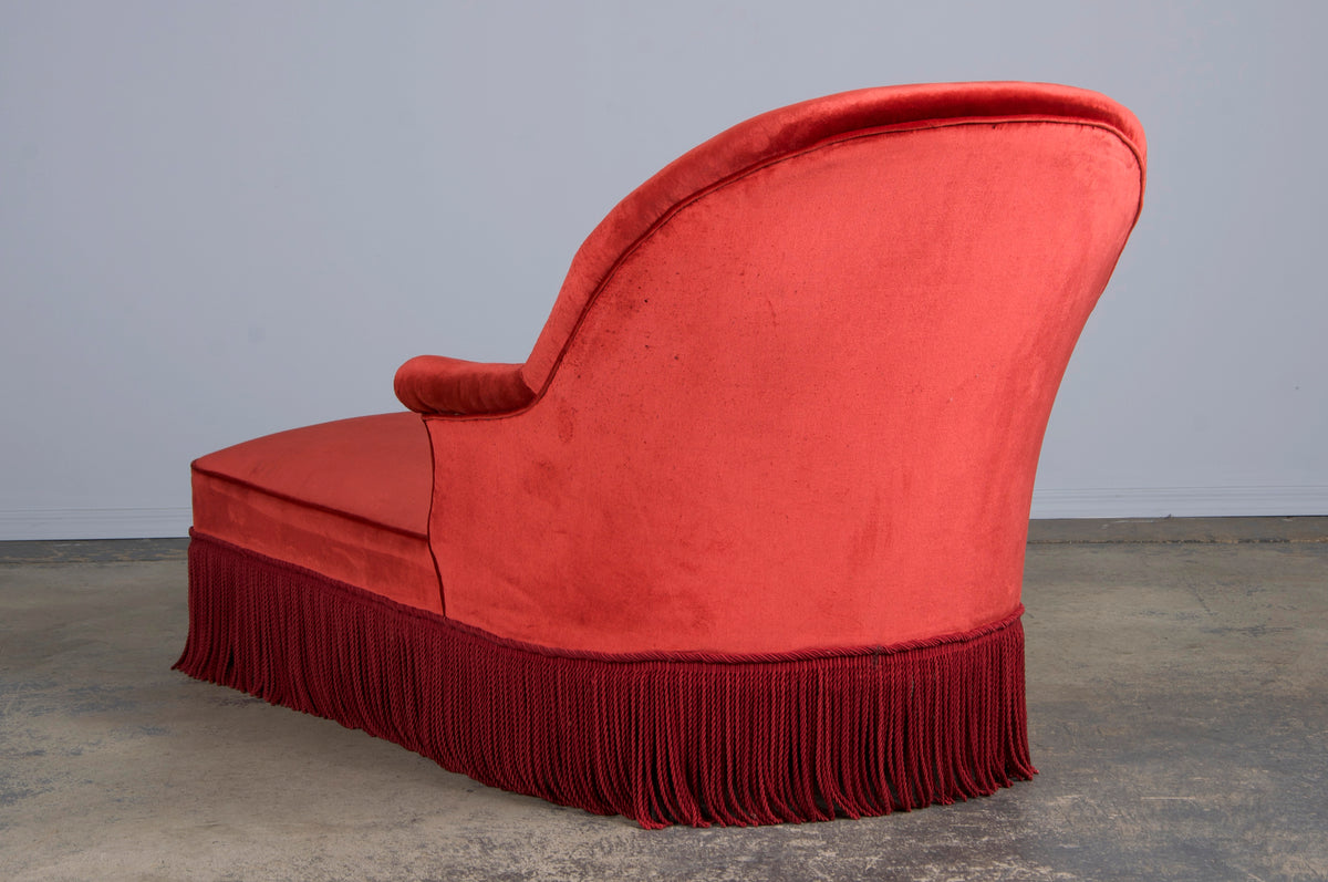 19th Century French Napoleon III Chaise Lounge W/ Red Velvet