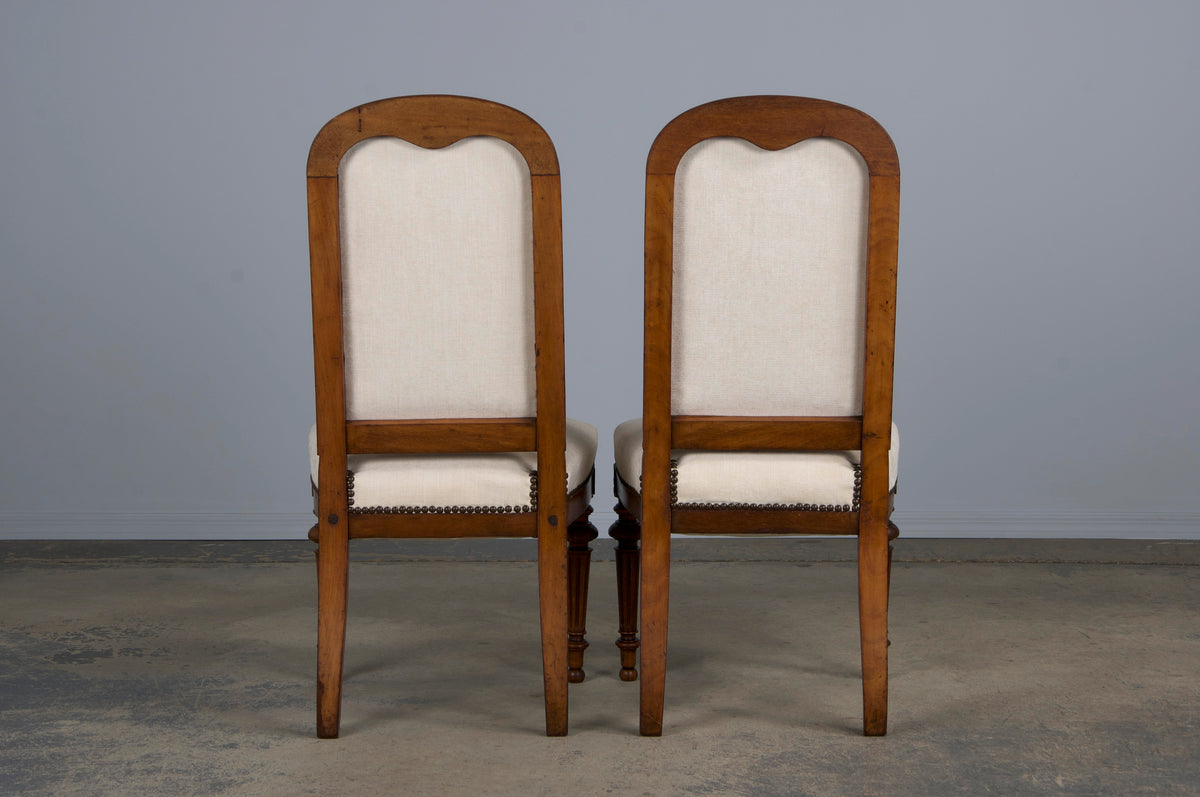 Antique French Napoleon III Style Walnut Dining Chairs W/ Cream Chenille - Set of 6