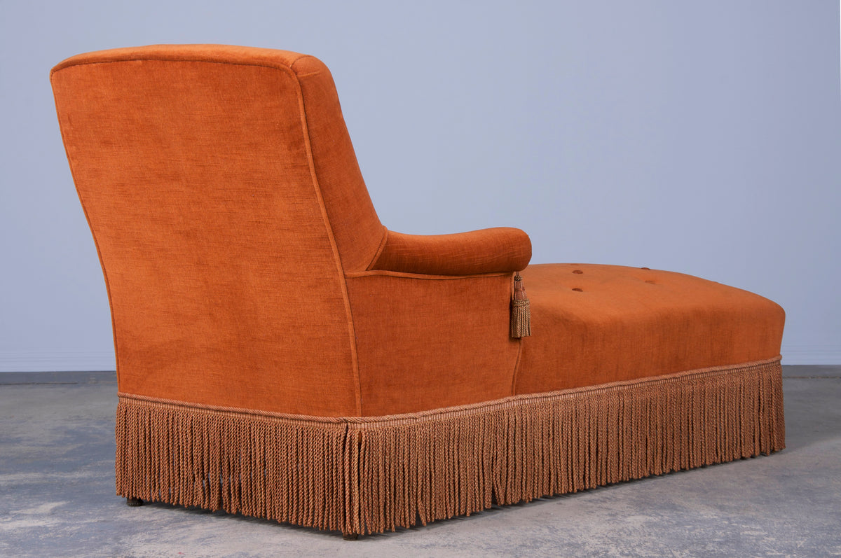 Antique French Napoleon III Style Chaise Lounge W/ Orange Velvet