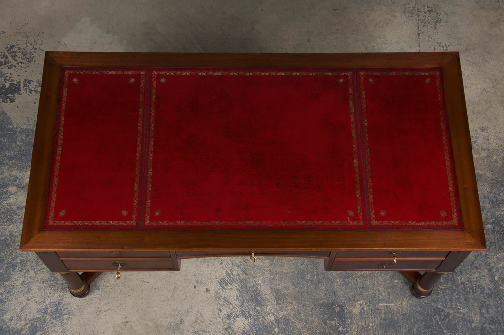 French Empire Style Mahogany Writing Desk W/ Red Leather Top