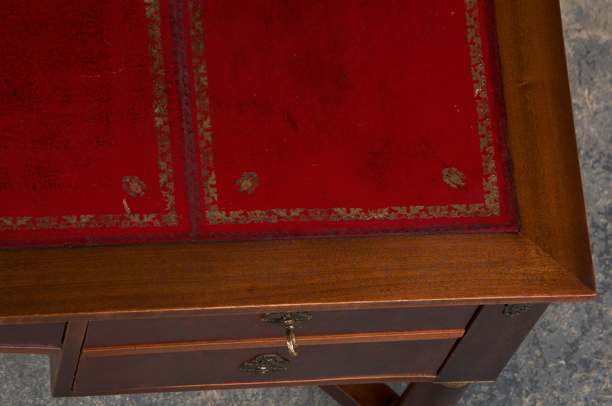 French Empire Style Mahogany Writing Desk W/ Red Leather Top