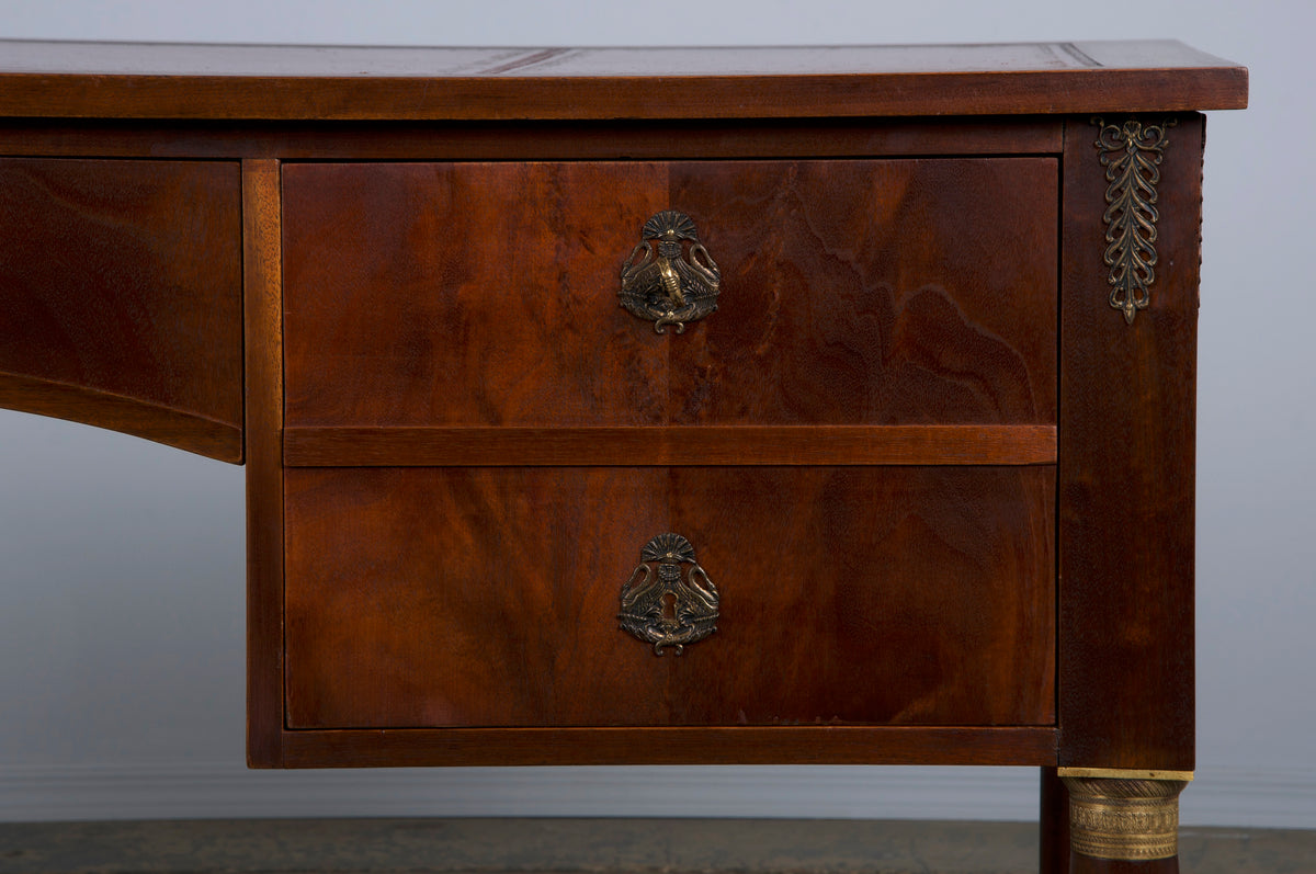 French Empire Style Mahogany Writing Desk W/ Red Leather Top