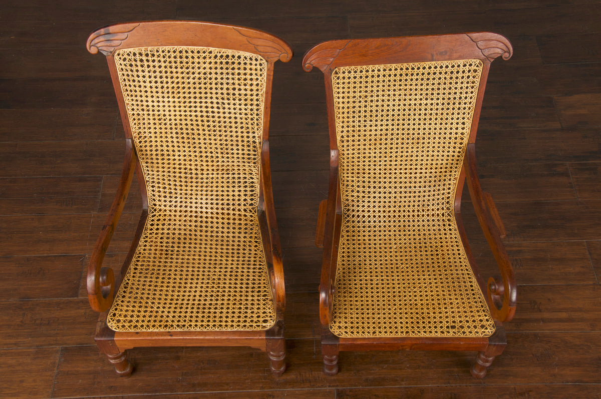 19th Century French Colonial Walnut Reading Cane Armchairs - A Pair