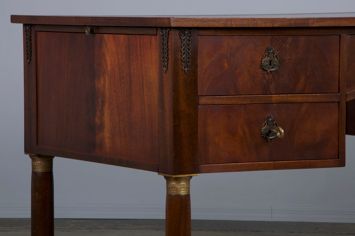 French Empire Style Mahogany Writing Desk W/ Red Leather Top