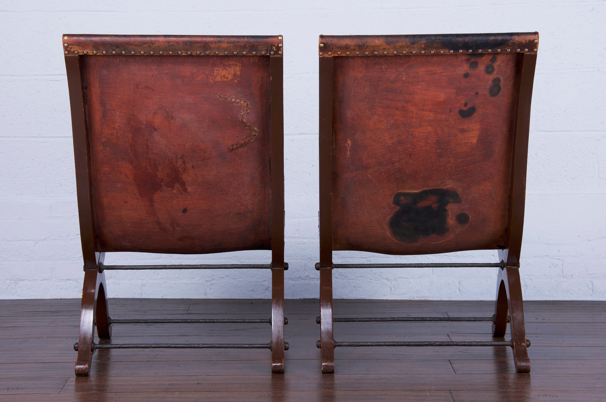 Spanish Pierre Lottier Leather Slipper Chairs - A Pair
